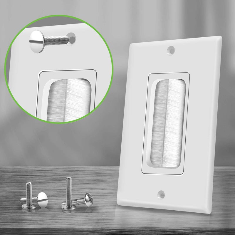 TOPGREENER Bristled Brush Wall Plate Multimedia Pass-Through Insert with Decorator Wall Plate for Low Voltage Cables, Size 1-Gang 4.50" x 2.75", Polycarbonate Thermoplastic, TG8891-2PCS, White 2 Pack - Image 5